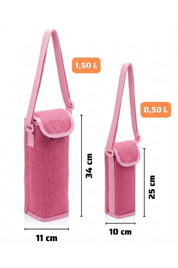 2-Pack Waterproof Thermal Water Bottle and Flask Carrying Bag - 0.5L-1.5L Shoulder Strap Case-Pink