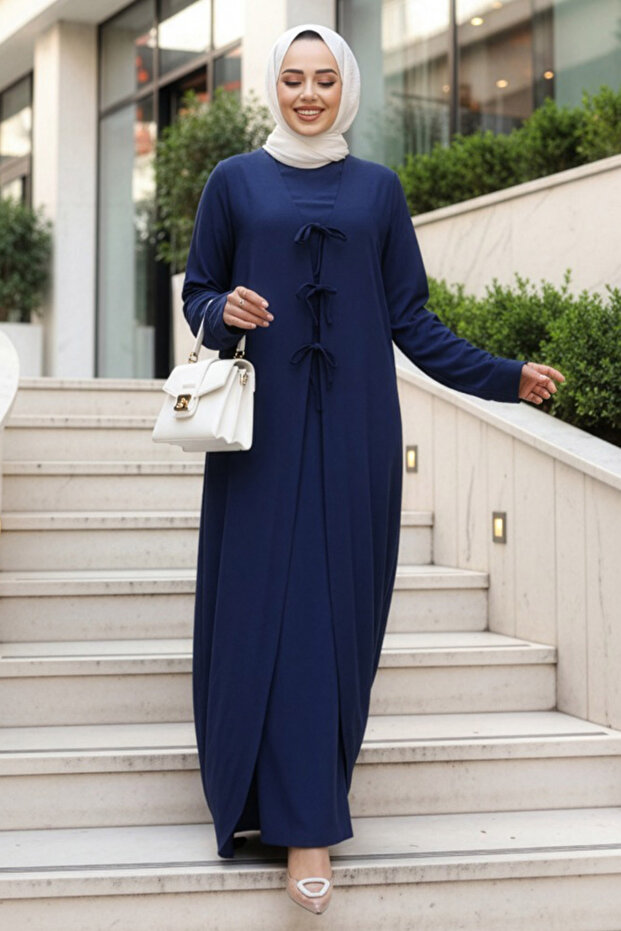 Dress Navy Blue Hijab Double Suit 76091L