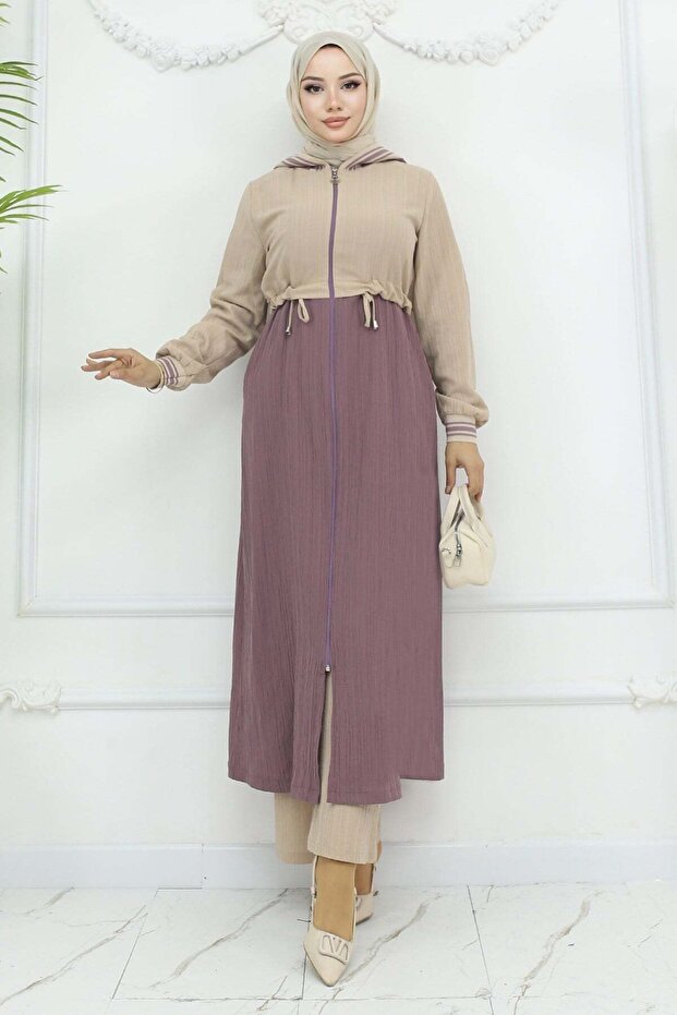Lace-Up Ribbed Suit with Belt Dusty Rose 19237