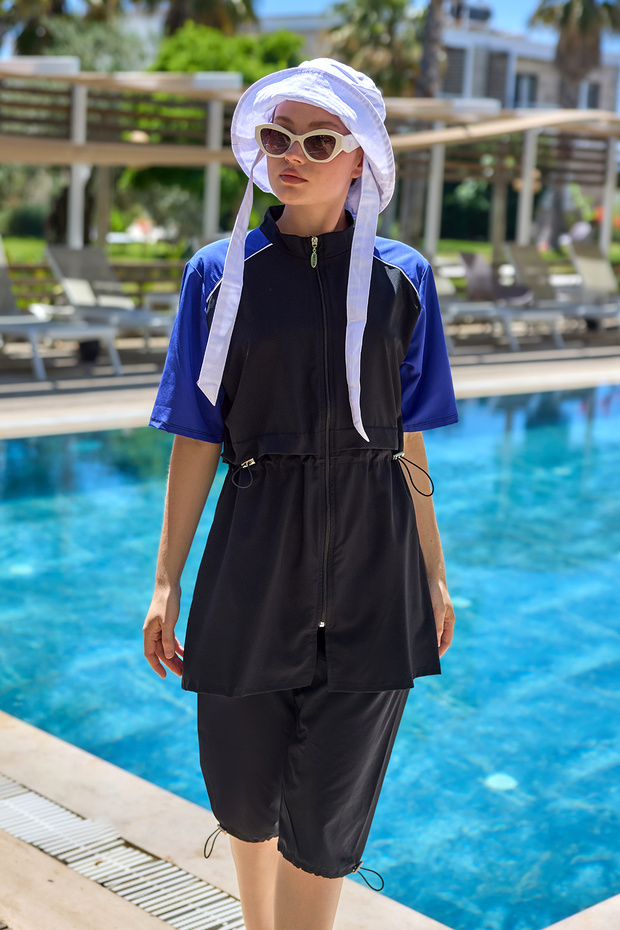 Parachute Short Sleeve Semi-Closed Swimsuit with Front Cover R303