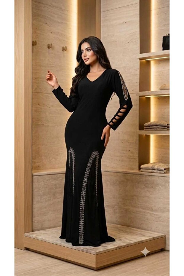 فستان سهرة أسود طويل