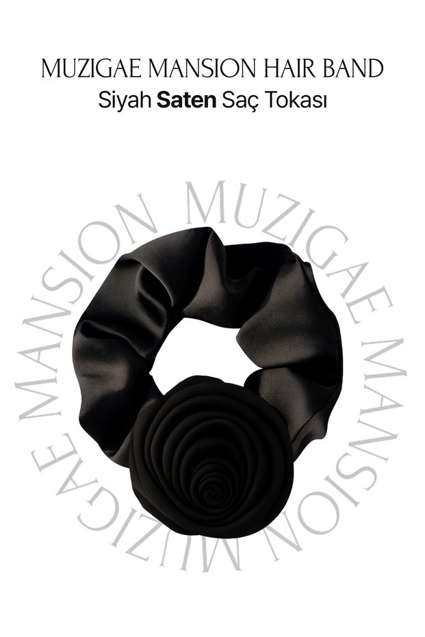 Black Satin Hair Clip Hair Band with Rose Detail
