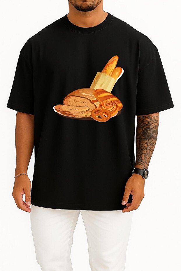 Oversize Baguette Croissant Bread Bagel Bread Pastry Chest Design Unisex T-Shirt