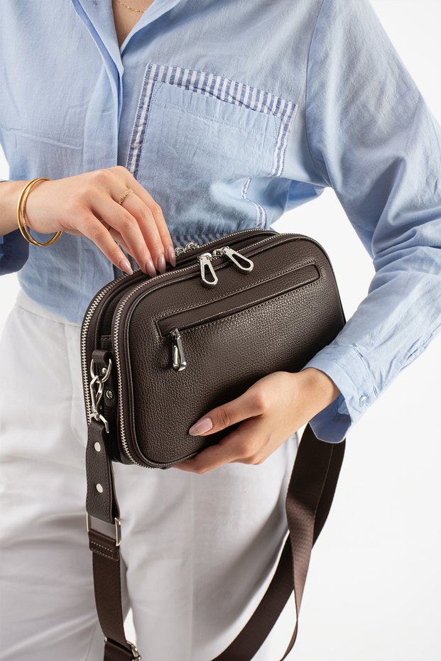 Women's Imported Premium Soft Leather 5-Compartment Crossbody Shoulder Bag 25 X 19 X 9 cm