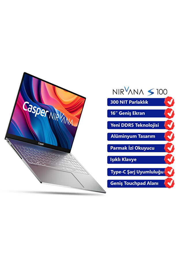 Nirvana S100 16" 300NIT Core i5-13420H 16GB DDR5 RAM 480GB NVME SSD Dos Laptop S100.1342-BV00X-G-F - 3