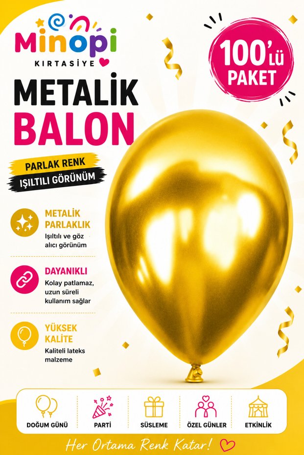 Yellow Balloon Patternless Colorful Balloon Metallic Balloon Normal Size 100 Pack