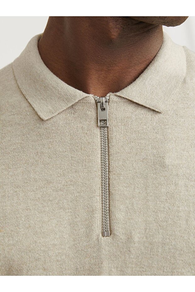 Erkek Polo Gömlek Einfarbig Bej Sweatshirt - 12268210 - 6
