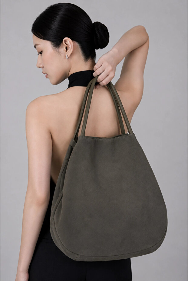 Khaki Suede Women's Shoulder Bag