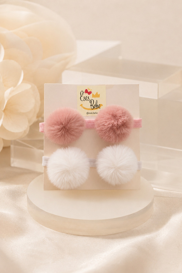 Baby Kids 2-Piece Plush Pompom Bandana Set