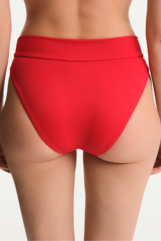 Red V-Cut Mid-Waist Bikini Bottom - 2