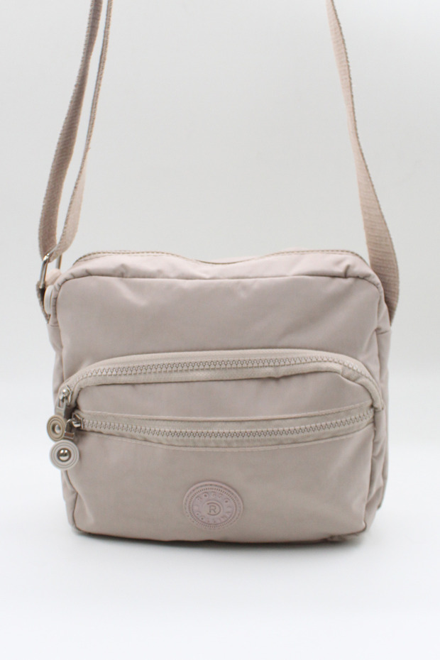 Medium Size Women's Crossbody Shoulder Bag – Water-Resistant Crinkle Fabric – Ecru Beige Cream (23X30X7 cm) Fondo Model