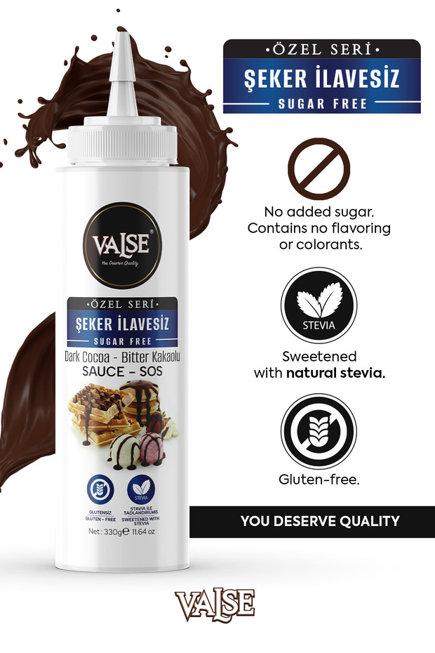 Sugar-Free (with Stevia) Dark Cocoa Sauce (Gluten-Free) 330 Gr Waffle & Fruit & Cake&Sweets&Ice Cream