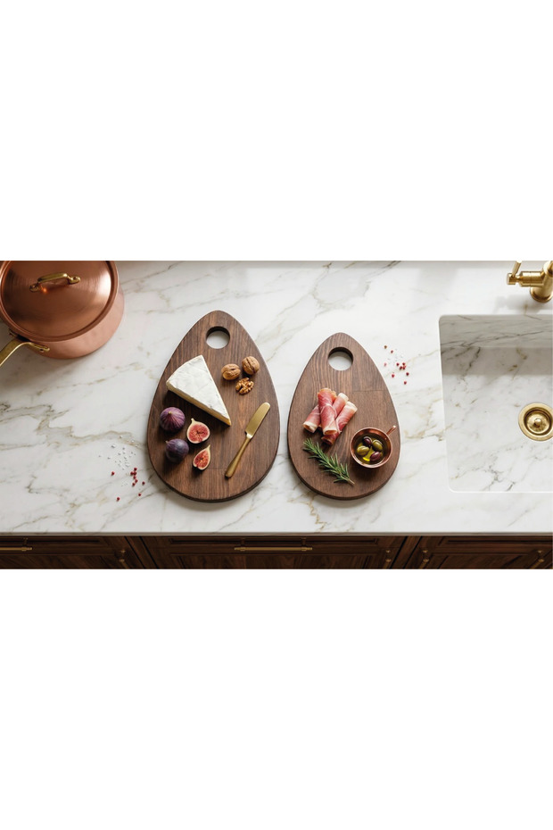 Damla Model 2-Piece Cutting Presentation Chopping Board, Serving Plate 100% Pine Wood