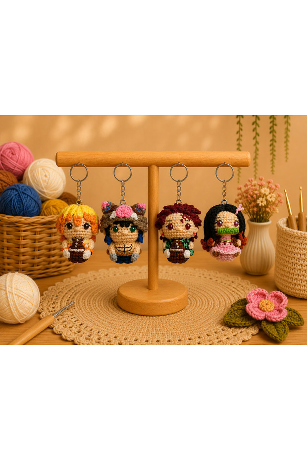 Amigurumi Knitted Keychain - Handmade Bag Accessory and Gift Figure - Demon Slayer Characters
