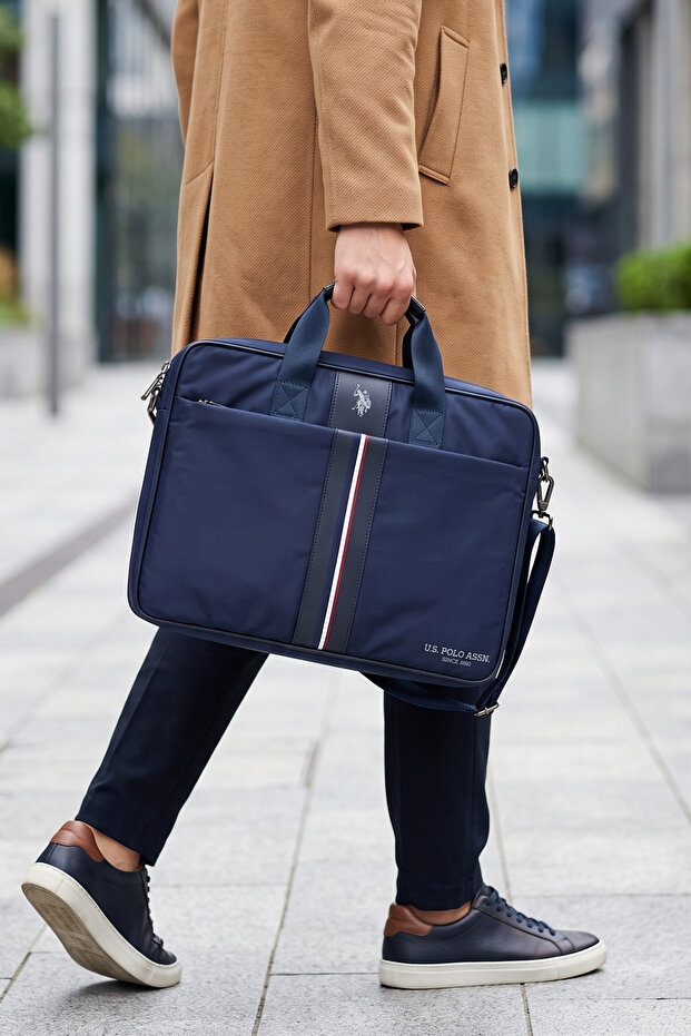 26055-26058 Briefcase with Shoulder Strap and Laptop Compartment Laptop Bag Dark Blue