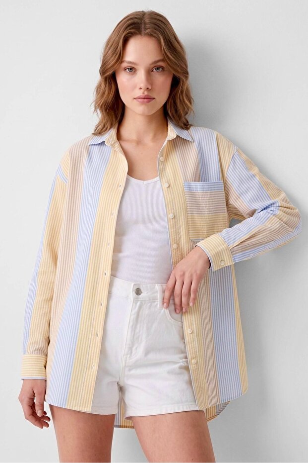 Multi-Colored Wrapped Detailed Striped Shirt - 4