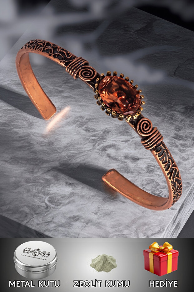 Women's Copper Bracelet - Zultanite Stone Shuttle Tree Bark Model Thin Metal Boxed Bracelet Zeolite Sand