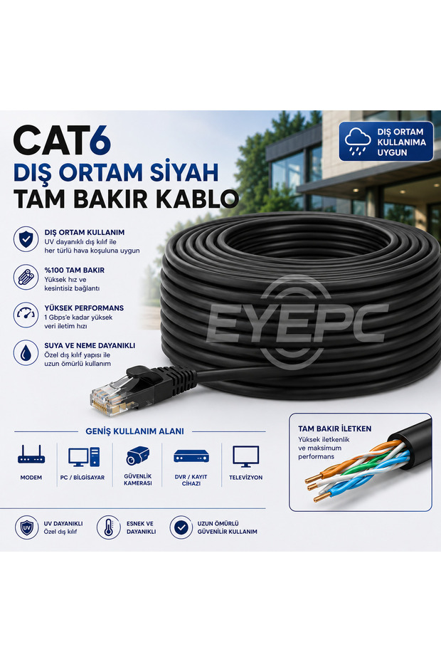 كابل مودم إنترنت بيانات ADSL بطول 2 متر، نحاس 100%، 23 AWG، مع موصلات Cat6 Rj45