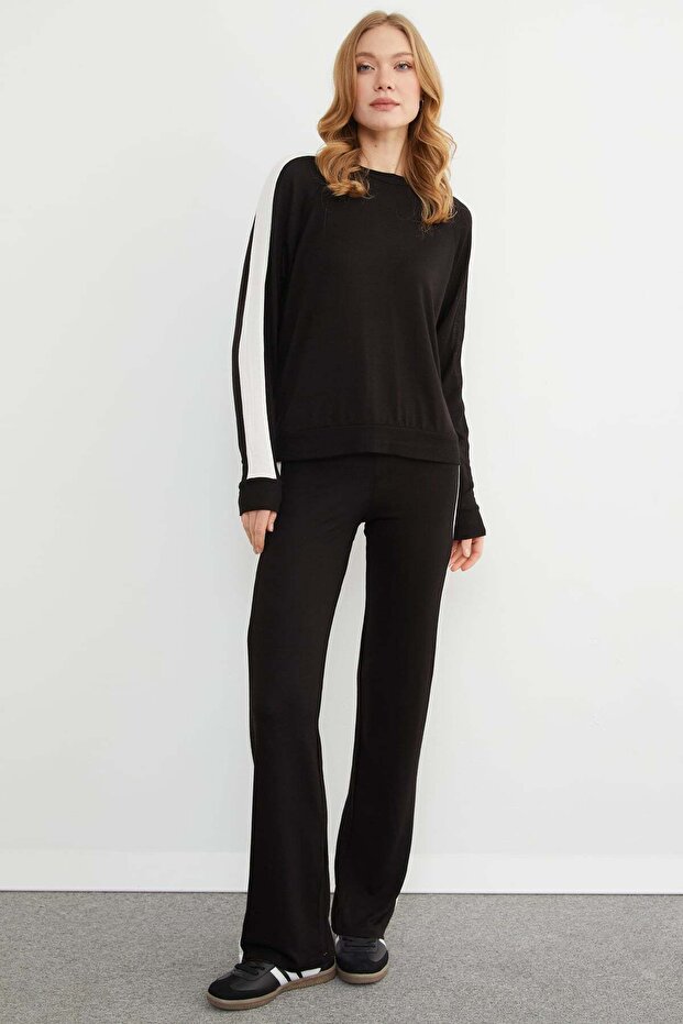 Basic Crew Neck Striped Modal 2-Piece Set