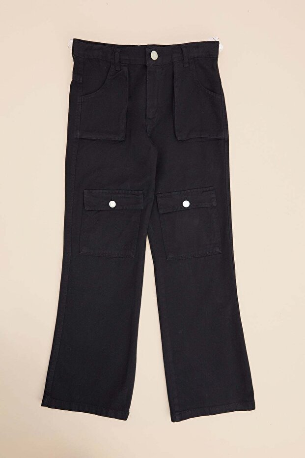 Zippered Cargo Pocket Palazzo Girls' Trousers