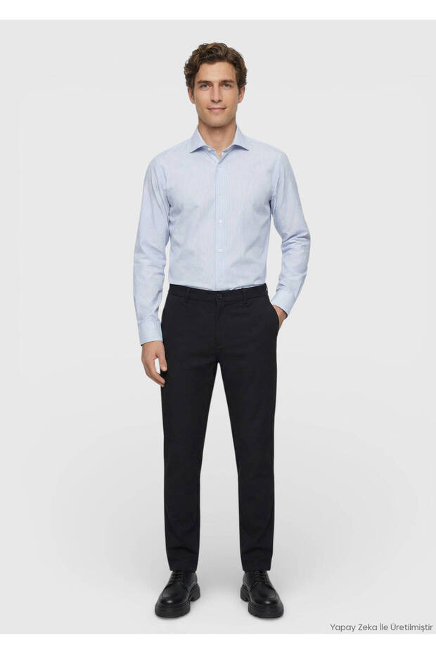 Navy Blue Plain Woven Jogging Fit Casual Trousers