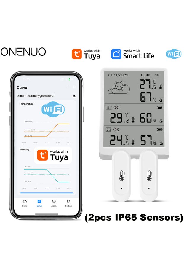 R2 With 2 Sensors New Tuya WiFi Weather Station Thermohygrometer Gateway&2/4/6/8/10 pcs Outdoor IP65