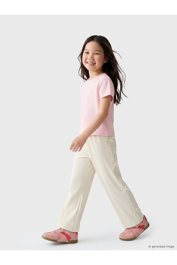 Gencc Quality Girls' Muslin Pants with Lace and Bow Detail