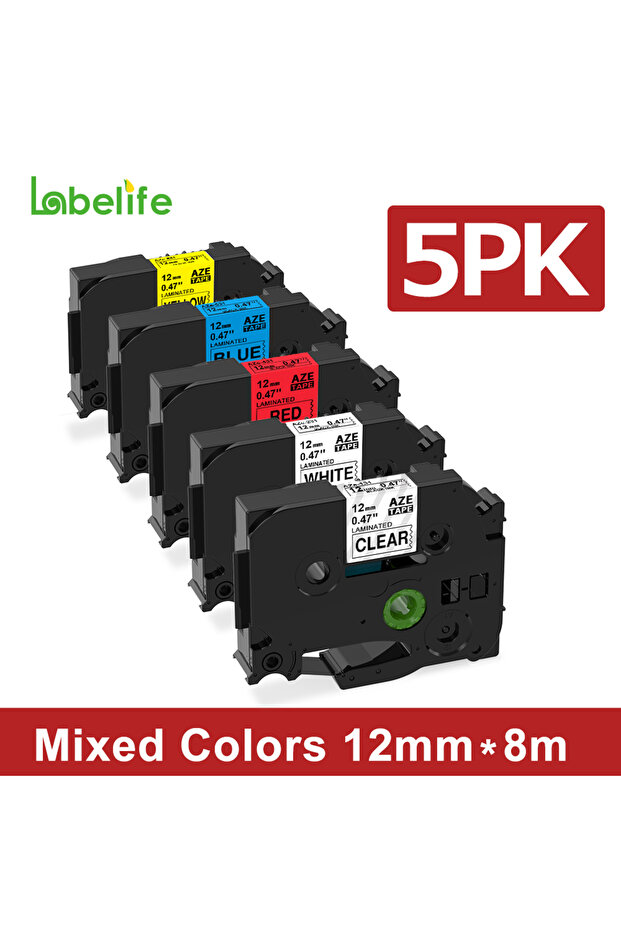 5PK Label Tape E1000PRO Tube Label Printer Sticker Label Printer & Label Tape 12mm Compatible for Br