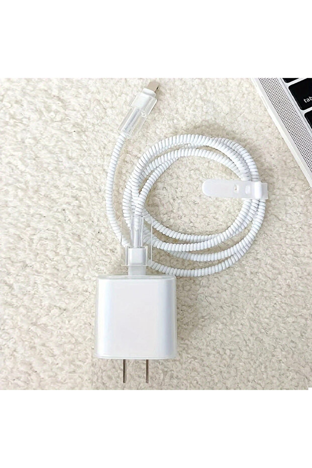 جراب أبيض شفاف واقٍ ناعم لهاتف iPhone 16 15 18/20 وات مع كابل بيانات USB للشحن السريع