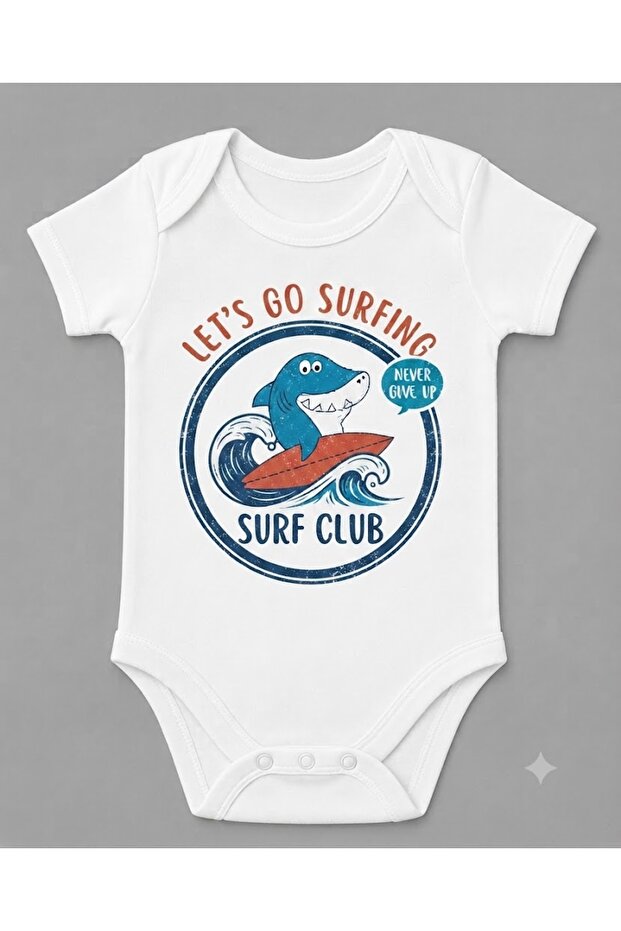 Surf Shark Printed Short Sleeve Snap Fastener Baby Bodysuit
