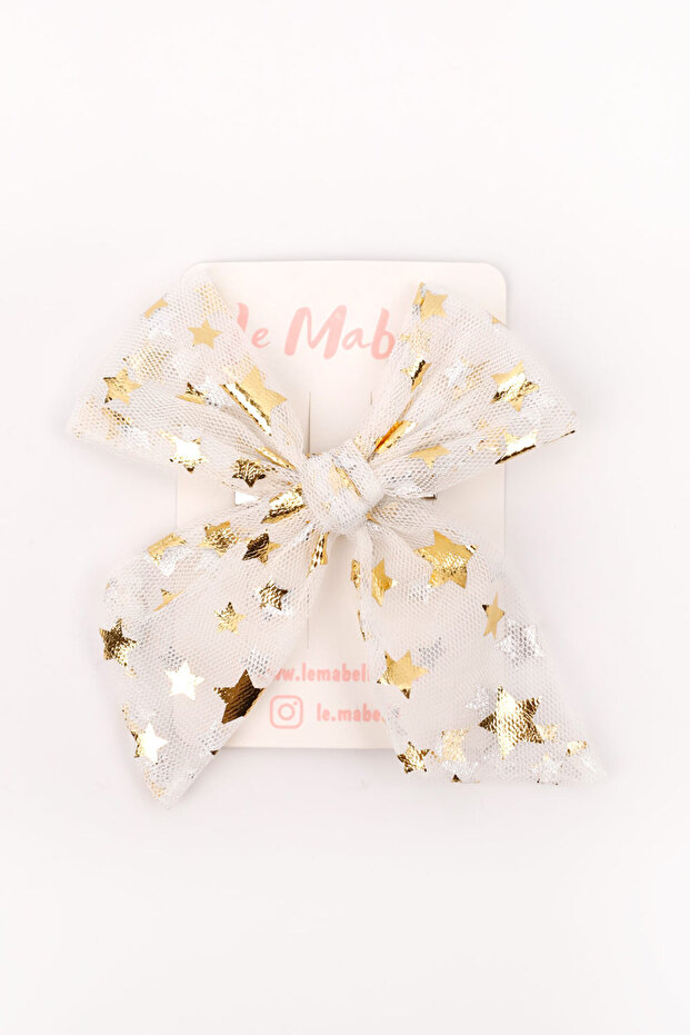 Ecru Star Printed Tulle Girl's Clip Buckle