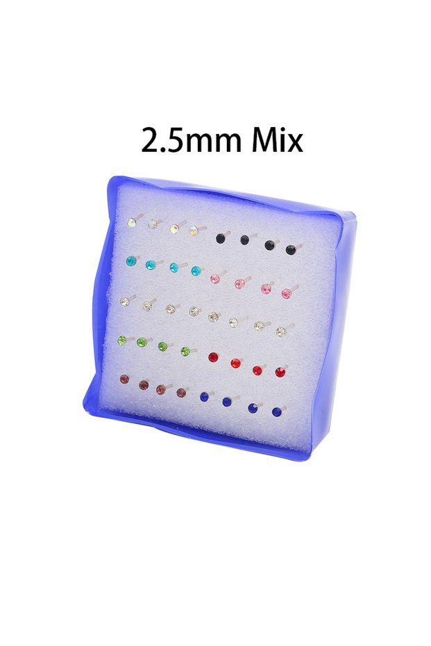 2.5mm Colorful CZ 20 Pair/Set Women Girl Rhinestone Crystal Ear Stud Earrings Party Elegant Simple D