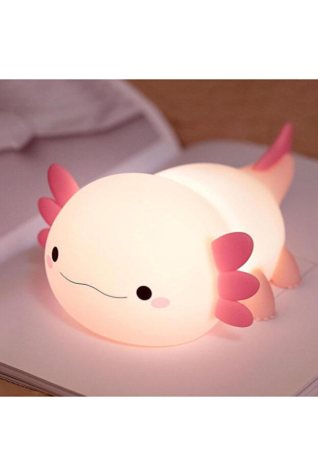 pink Night Light for Kids,Cute Purple Axolotl Lamp ,LED Squishy Nursery Nightlight, Soft Silicone N