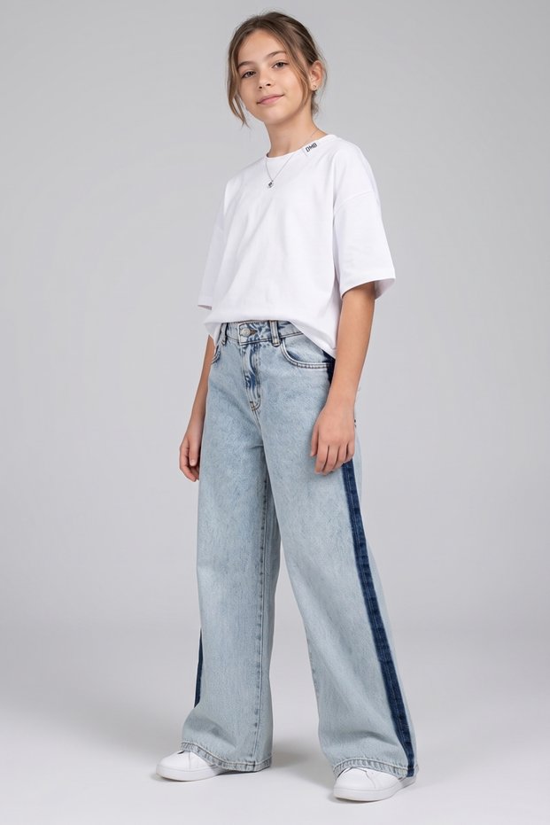 Girl's Cotton Stripe Adjustable Waist Jeans