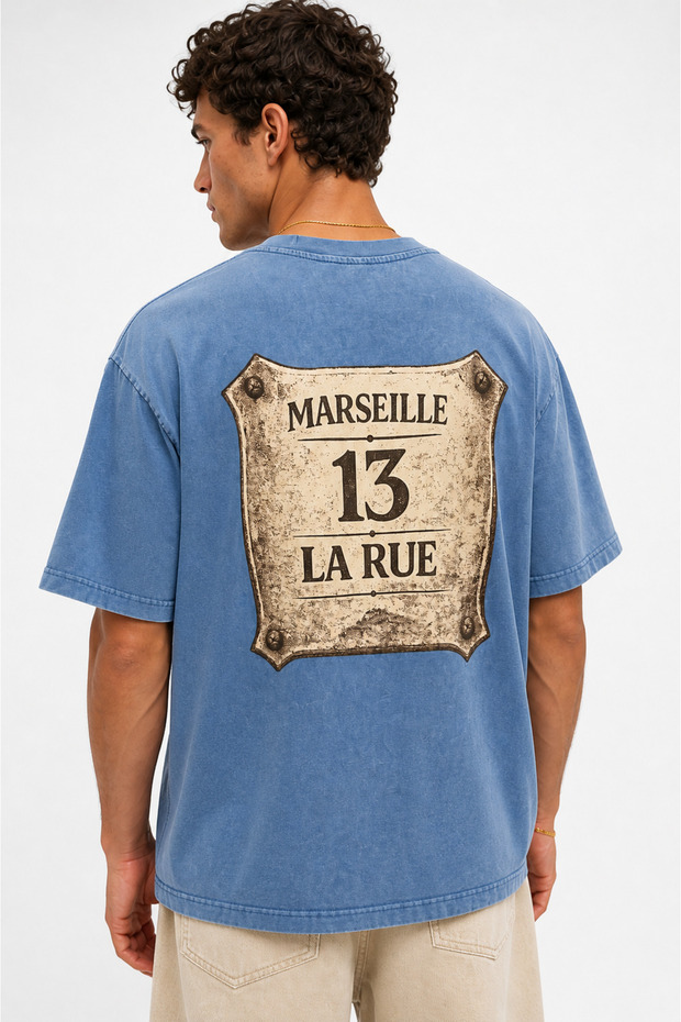 Men's Marseille Printed Washed Oversize T-Shirt Baby Blue