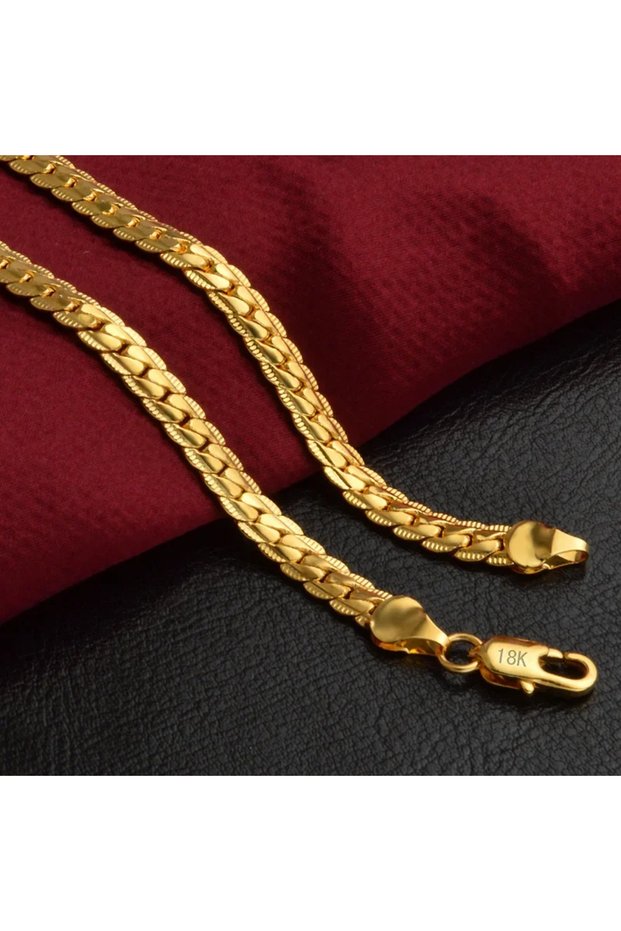 55CM 18K Gold 18-24inch 45-60cm 6mm Full Side Chain Necklace For Women Men Fashion Wedding Party Cha