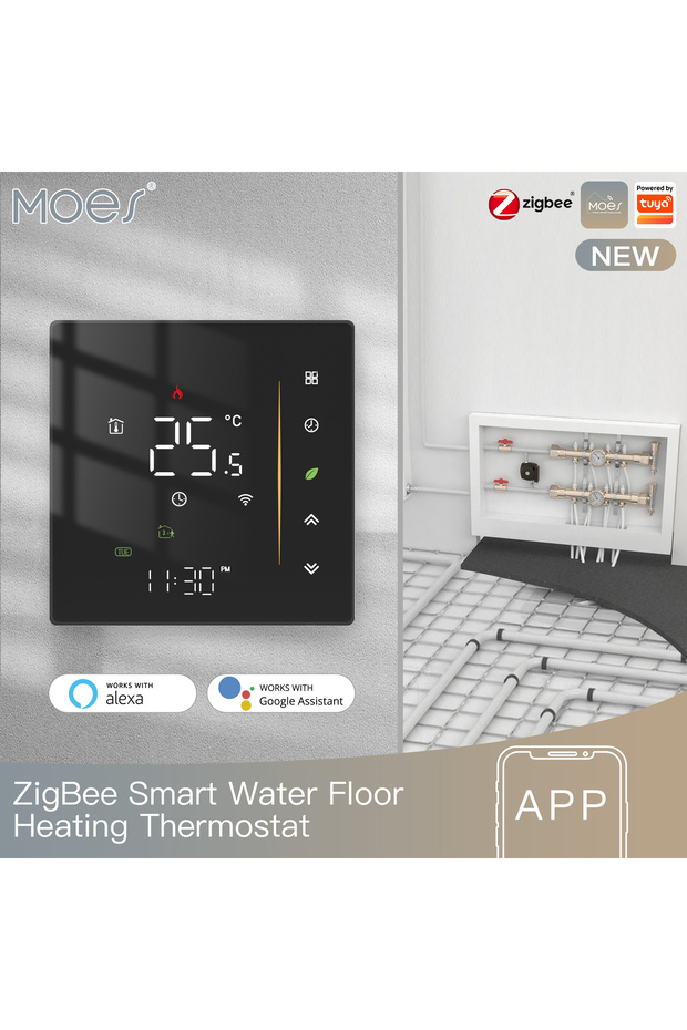 MOES water heating black MOES Zigbee2MQTT Thermostat Room Temperature Controller of Water/Electric F
