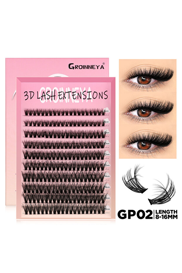 GP02-40P GROINNEYA Lashes Cluster DIY Lash Extension Mixed Tray Clusters Eyelashes Fluffy Volume Ind