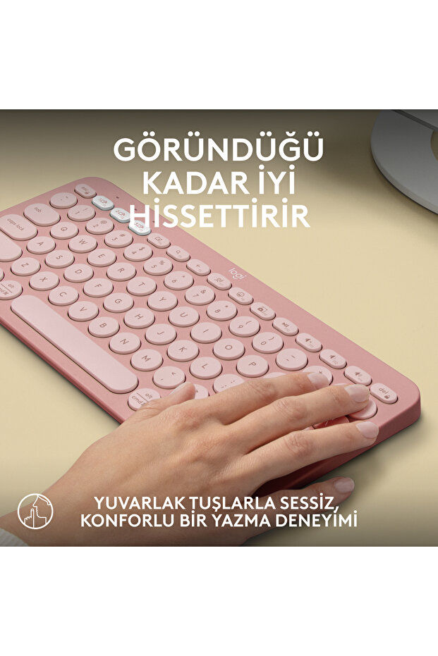 K380s Pebble Keys 2 Çoklu Cihaz Özellikli Bluetooth Türkçe Q Klavye, Pembe 920-011861 - 6