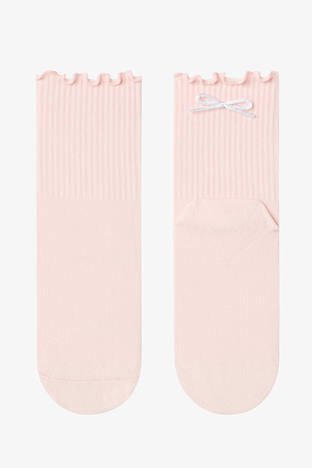 Pink - Gray Ribbon Frill Socks