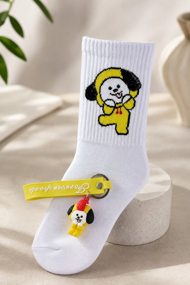 Chimmy Bts Emoji Colorful Design Socks and Keychain Set