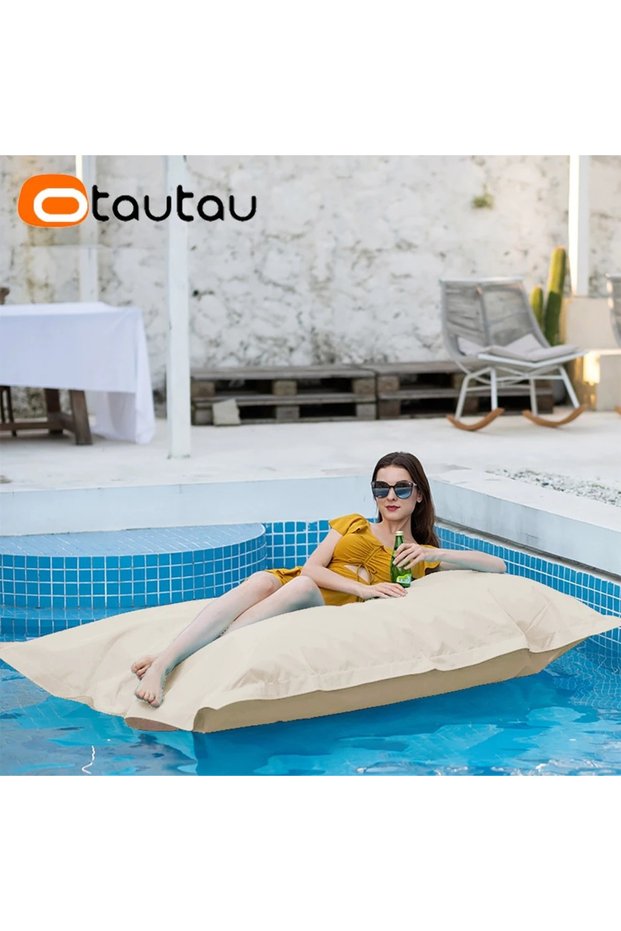 140x180cm-cover light sand OTAUTAU Retangular Swimming Pool Floating Bean Bag Pouf Cover No Filler W