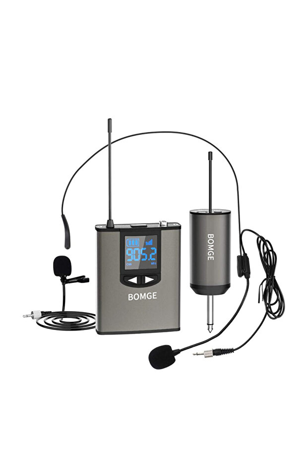 BG-111U BOMGE نظام ميكروفون لاسلكي مزدوج، ميكروفون سماعة رأس/ميكروفون حامل/ميكروفون ياقة ياقة مع إمكانية إعادة الشحن