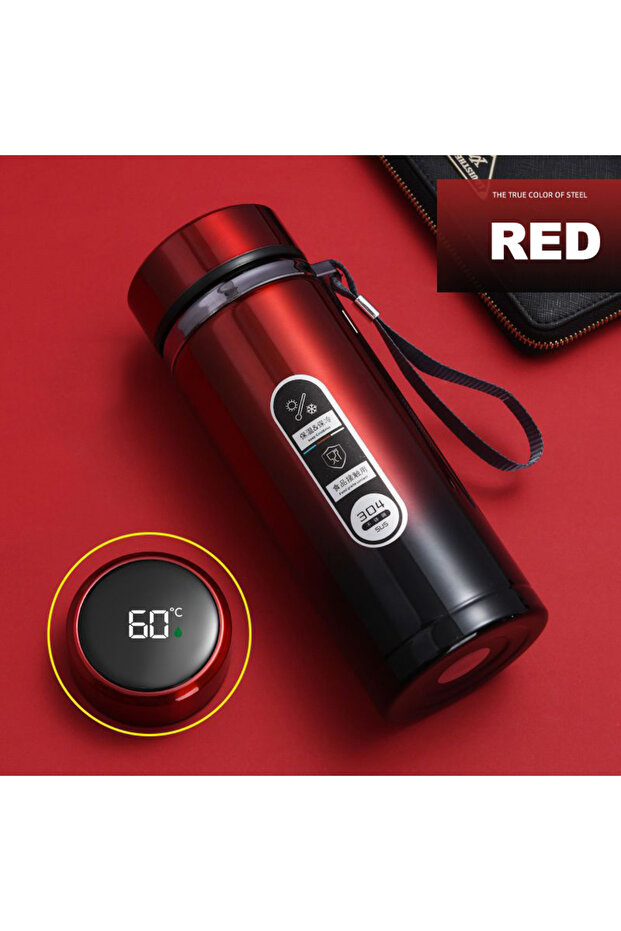 1L Red SoftAura Stainless Steel Thermos Bottle LED Temperature Display 500ML- 1L Sus304 Vacuum Flask