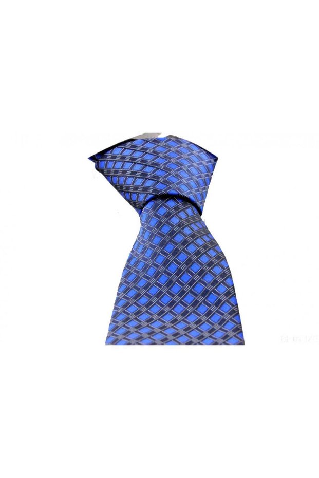 Blue Checkered Tie with Handkerchief