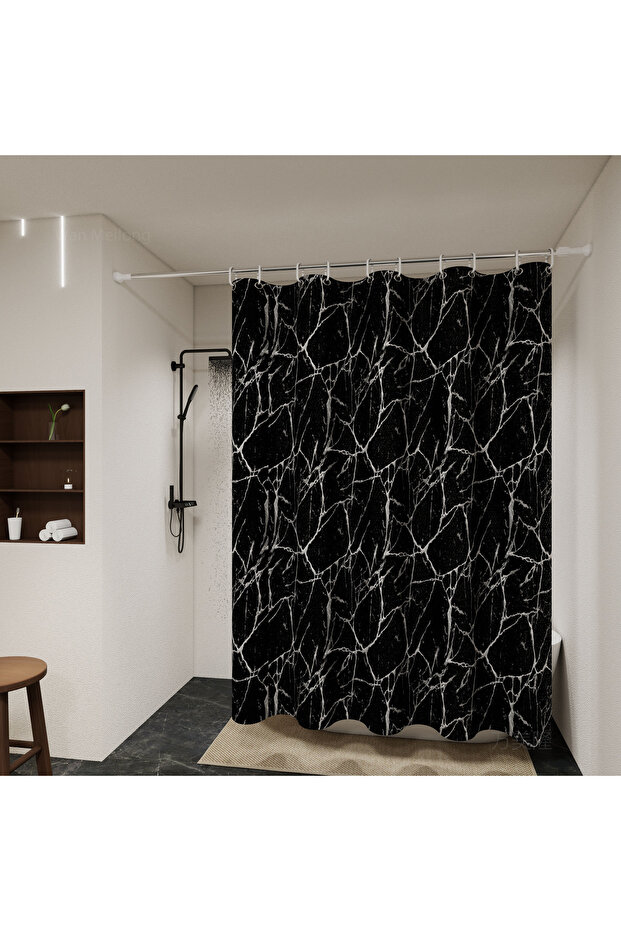 180*180cm Black marble Fashionable and Versatile Black Marble Bathroom Partition Curtain, Bathroom S