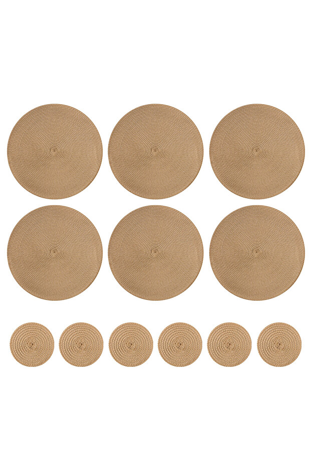 Round 1 set Gloden Round Braided Set of 6 Washable Round Placemats for Christmas Kitchen Wedding Din