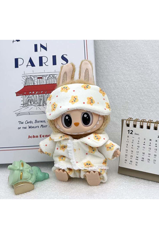 no doll B-set For 15cm/17cm Labubu V1 V2 Dolls Labubu Clothes Cute Eye Mask Pajamas Three Piece Set