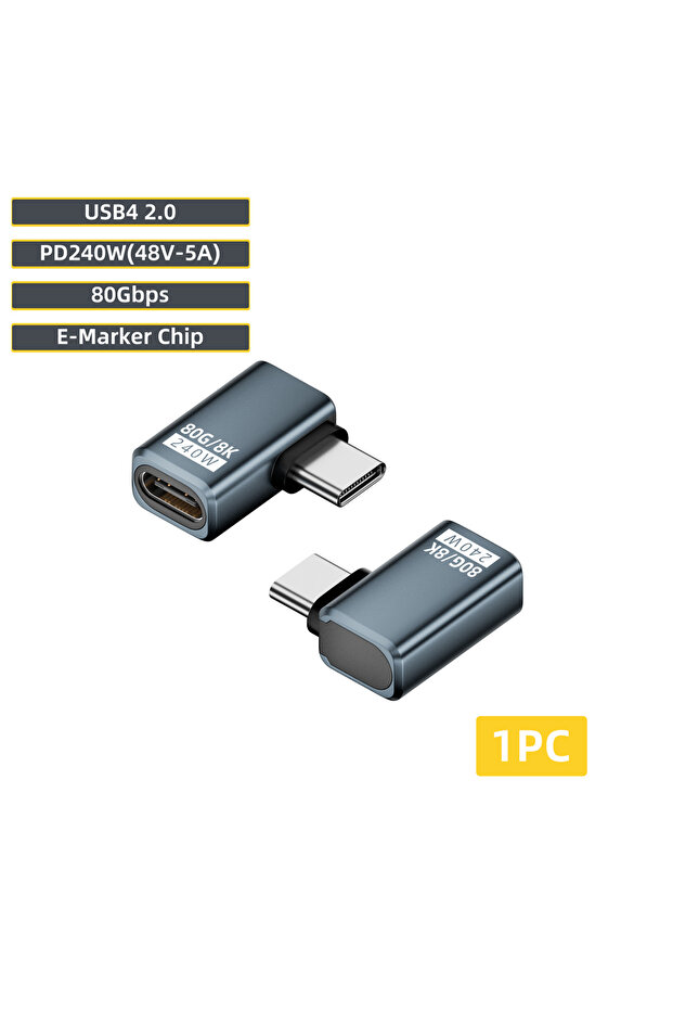 محول 80G-CW-QHS USB4 V2 من النوع C بزاوية 90 درجة بسرعة 80 جيجابت في الثانية Thunderbolt 5 4 3 محول 240 واط USB-C