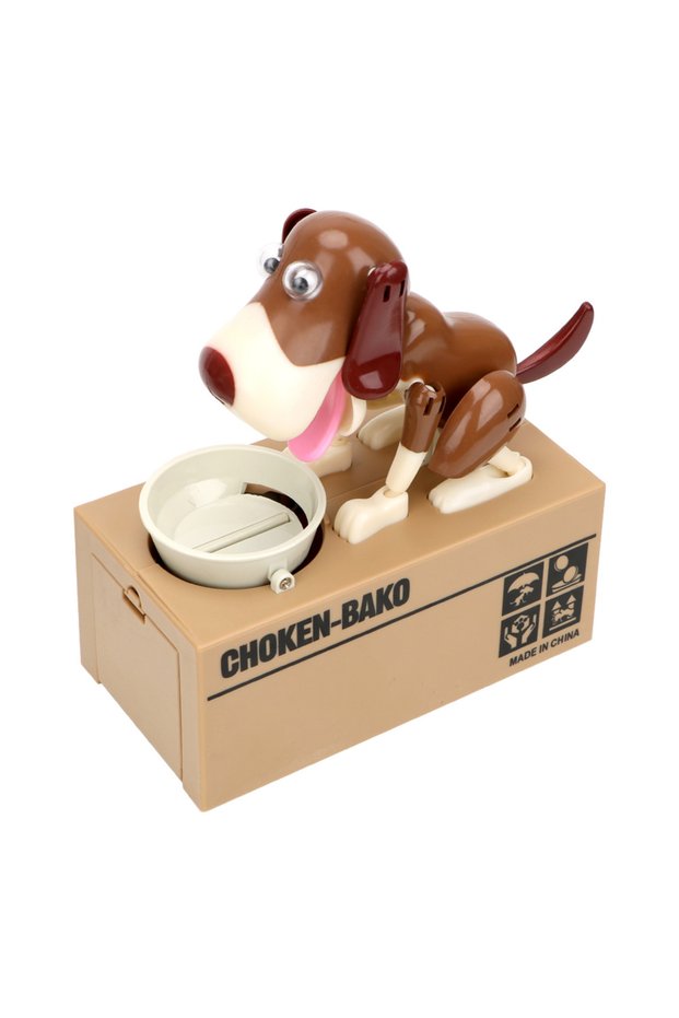White and Brown Electronic Piggy Banks Plastic Cartoon Robotic Dog Steal Coin Bank Automated Money B
